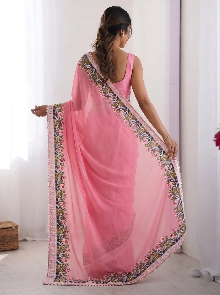 Stylish Kiara Aksaya Georgette Embroidery Work Saree Wholesale Surat 2026