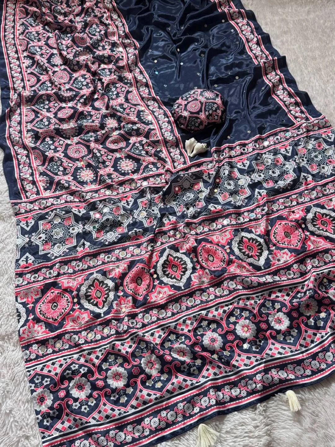 Launching WMS Model Silk Tranding Ajarakh Printed Saree Wholesale Surat 2026