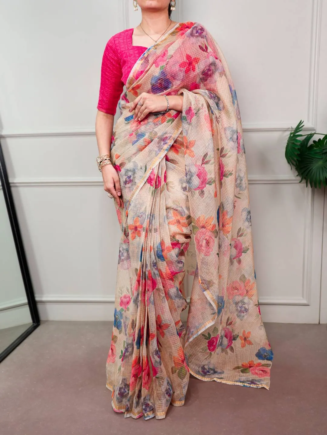 Latest WMN 7066 Kota Doria Floral Printed Saree Wholesale Surat 2026