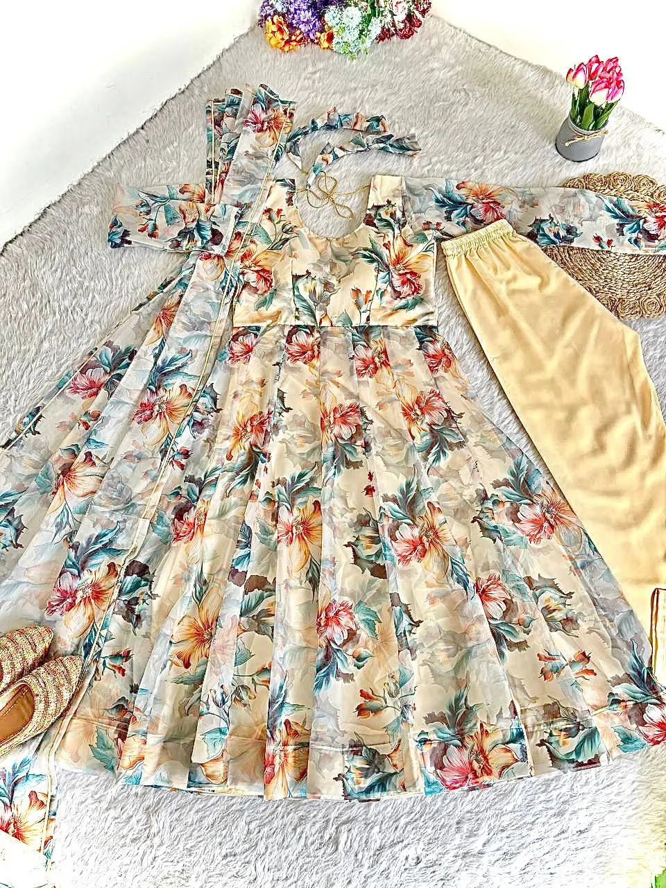 Launching Alia 529 Organza Taby Silk Printed Readymade Gown Wholesale Surat 2026