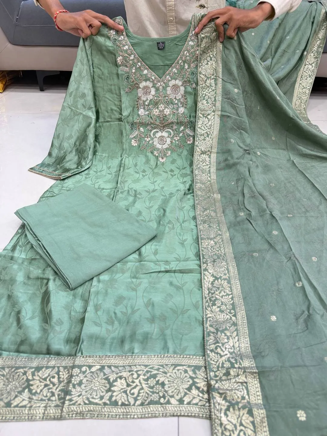 Latest Yasu Goumati Malay Glass Tissue Waiving Hand Work Festival Readymade Dress Wholesale Surat 2026