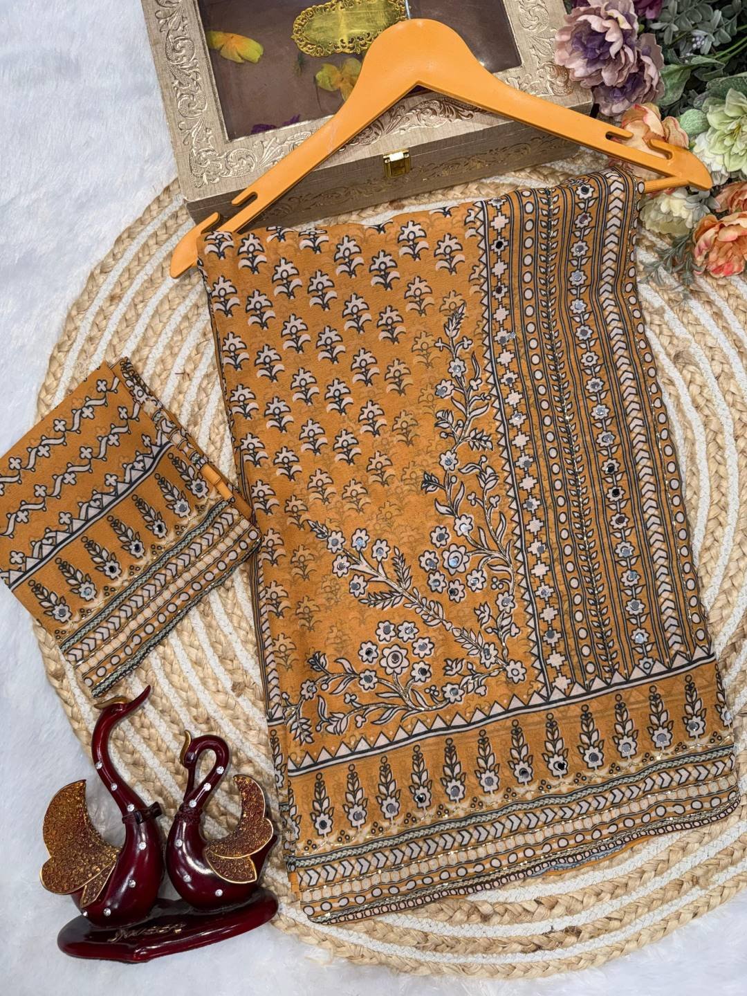 WMS Georgette Bollywood Mirror Hand Work Saree Wholesale Surat