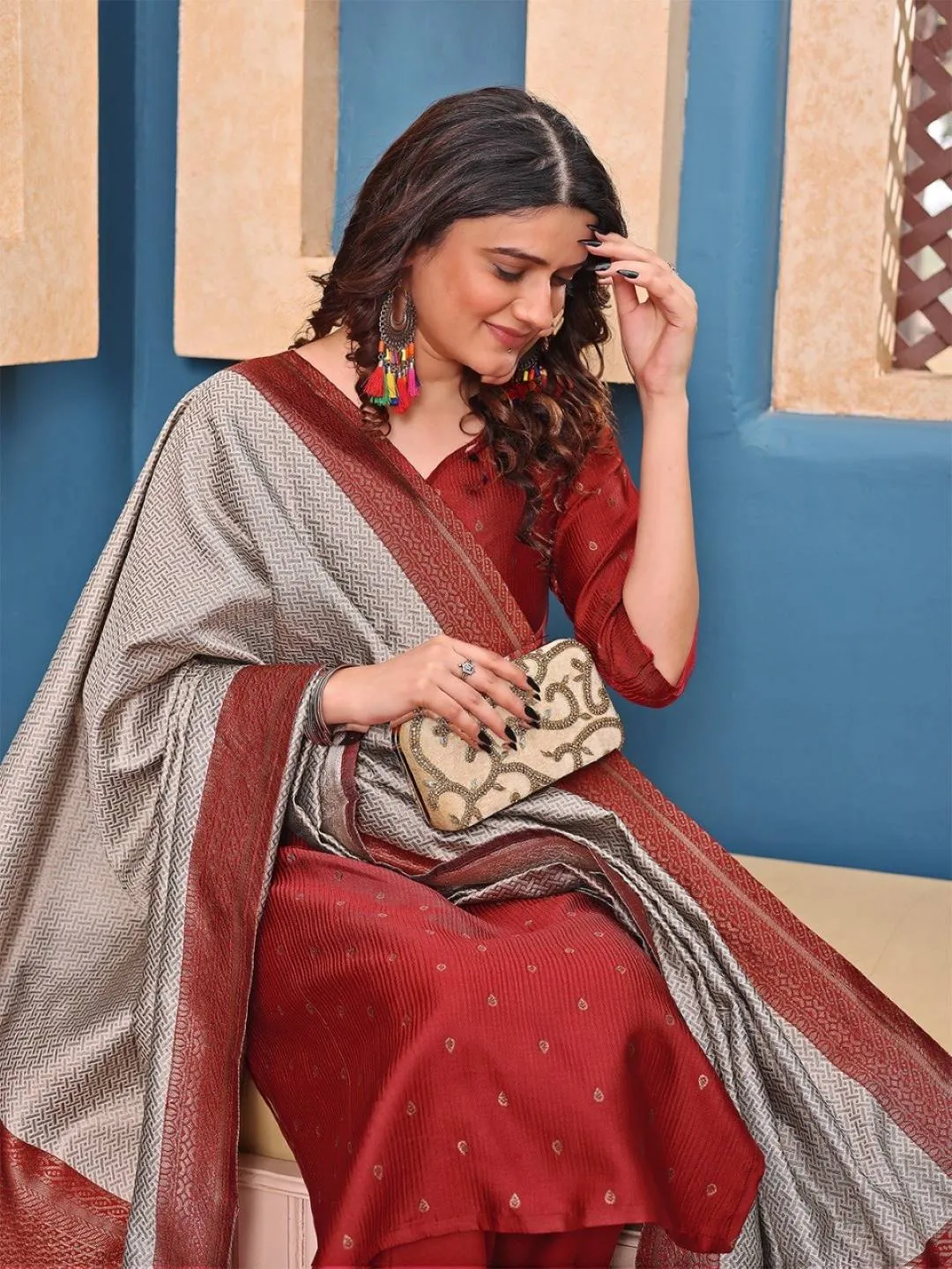 Latest FFD Silk Jacquard Festival Kurti Pant Dupatta Set Wholesale Surat Online 2026