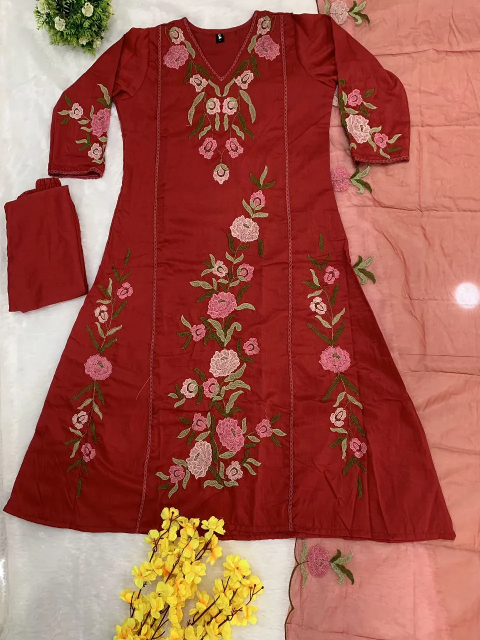 Beautiful ATQ Zilmil Heavy Muslin Embroidery Festival Gown Set Wholesale Surat 2026