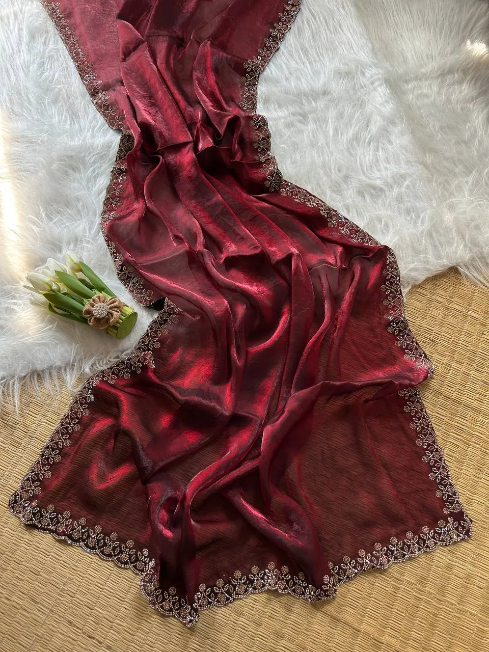 Latest MHV Sakshi Fandy Sattin Silk Jarkhan Work Party Wear Saree Wholesale Surat 2026
