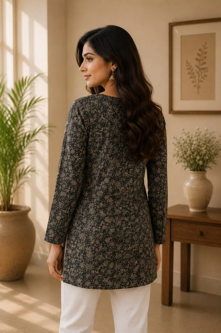Latest Aawiya RJ 4 Rayon Printed Daily Wear Black Short Kurti Wholesale Surat 2026