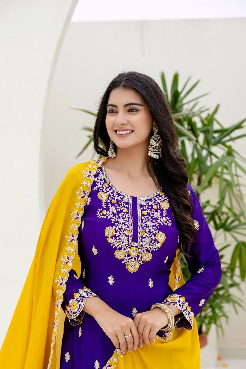 Launching DKT 5129 Chinon Silk Codding Embroidery Work Sharara Suit Dupatta Set 2026