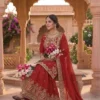 Buy Red Chinon Silk Embroidery Kurti Sharara Palazzo Set Wholesale Surat MRD 3041 2026