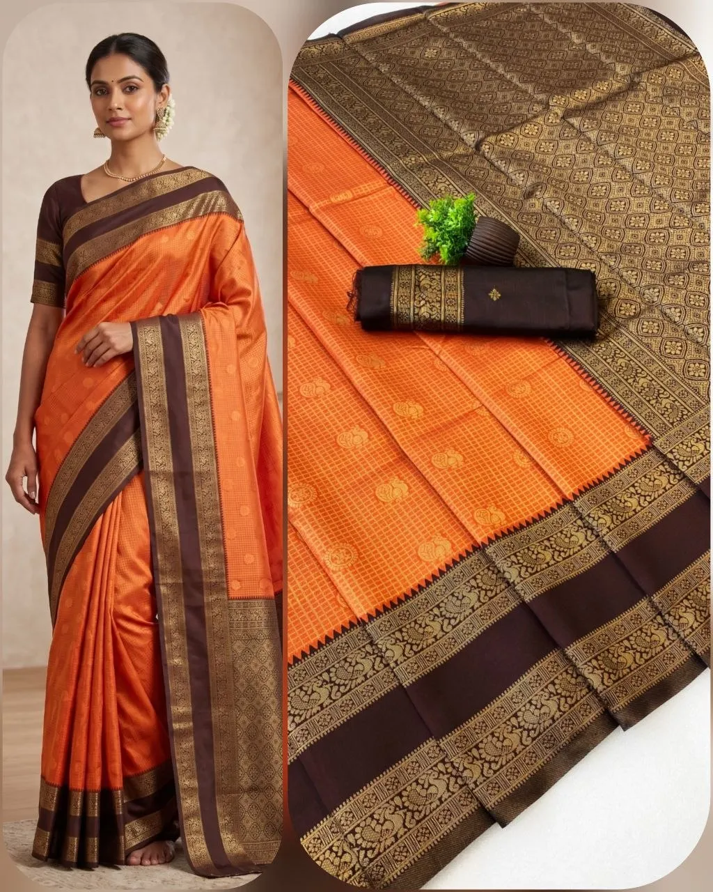 Launching SS180 Orange Kanchivaram Silk Zari Work Festival South Style Saree 2026