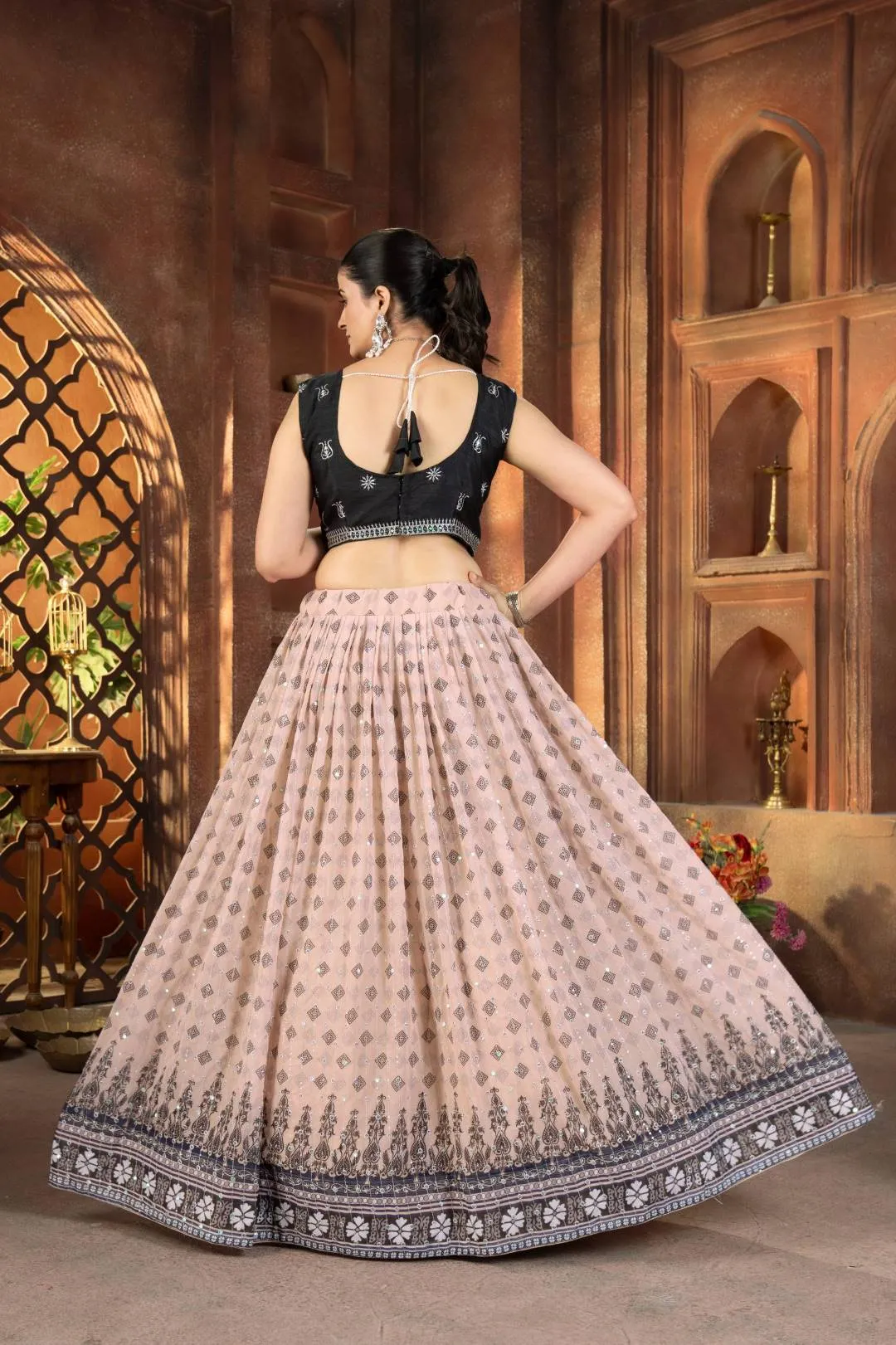 Buy DKT 5107 Georgette Sequence Embroidery Work Cream Color Lehenga Choli 2026