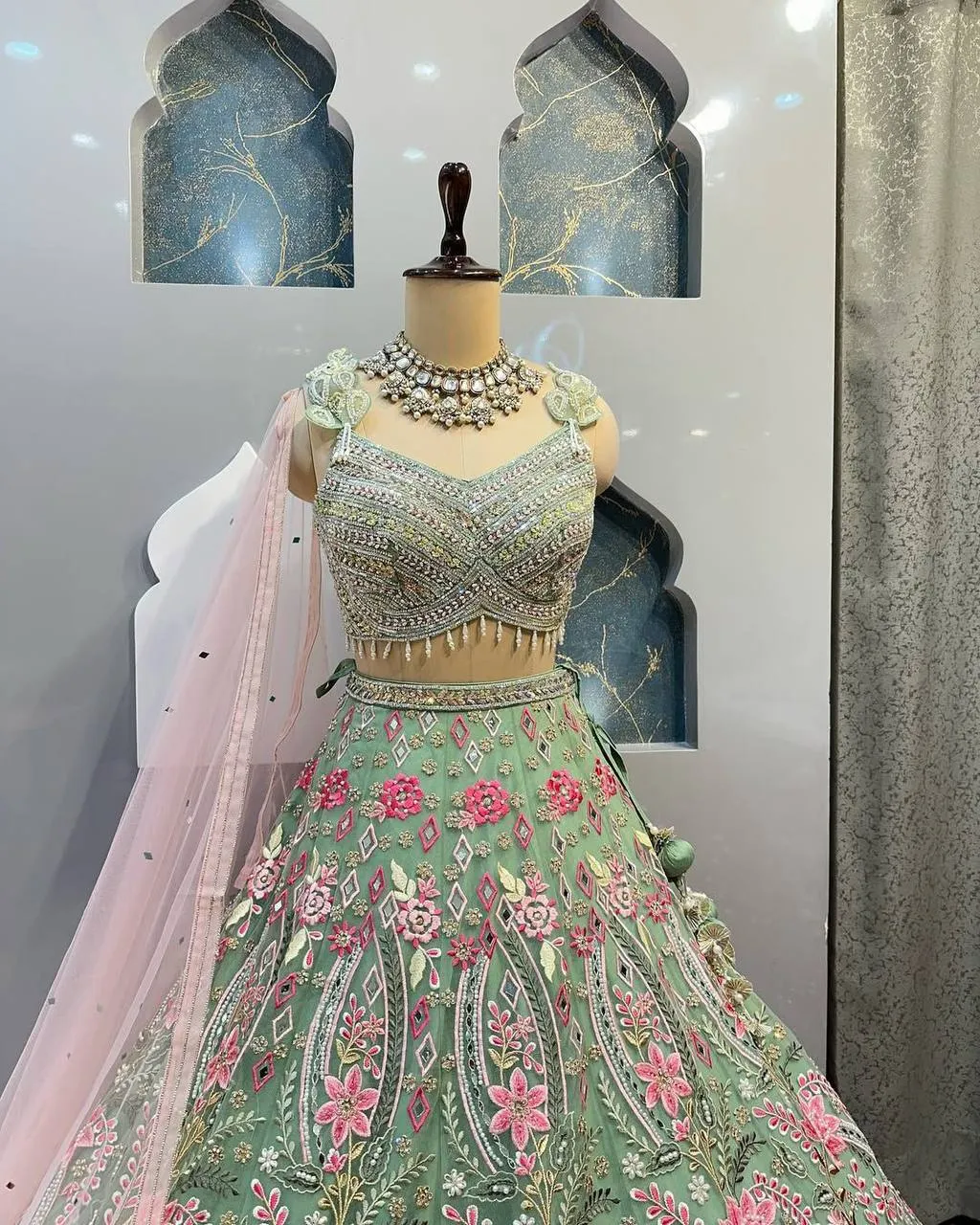 Buy SBD 1729 Net Mirror Embroidery Work Wedding Lehenga Choli In Surat 2026