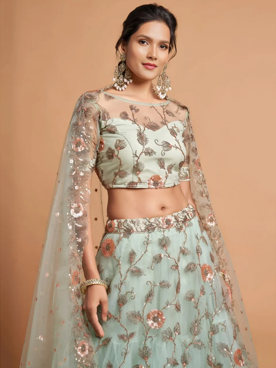 Stylish Zeel 7314 Pista Net Thread Embroidery Work Party Wear Lehenga Choli 2026