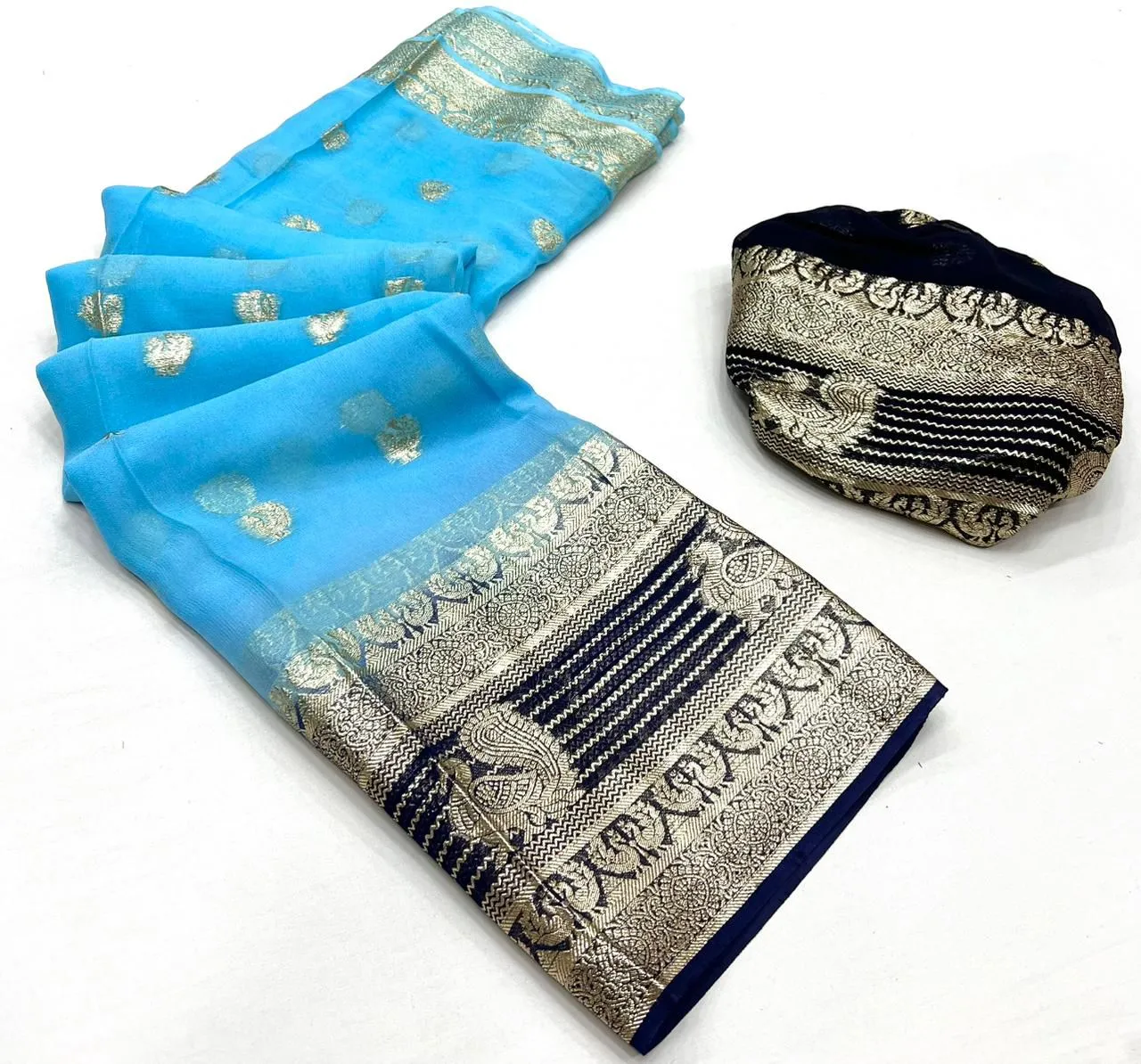 SNT Pure Viscose Georgette Saree Fancy Zari Border