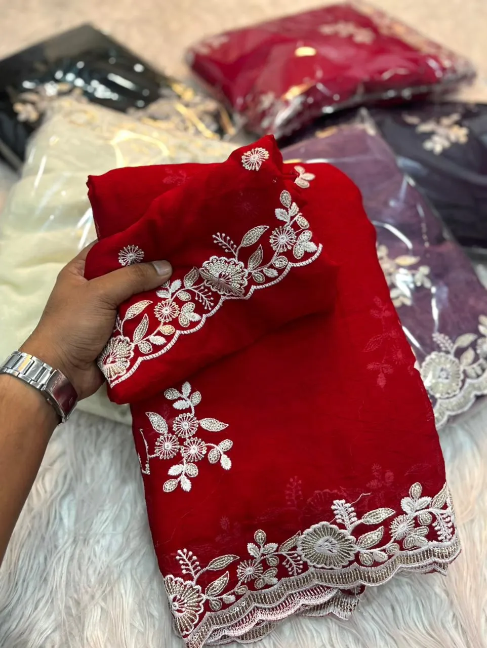 Beautiful SNT Crush Silk Saree With Sequence Embroidery Work 2026