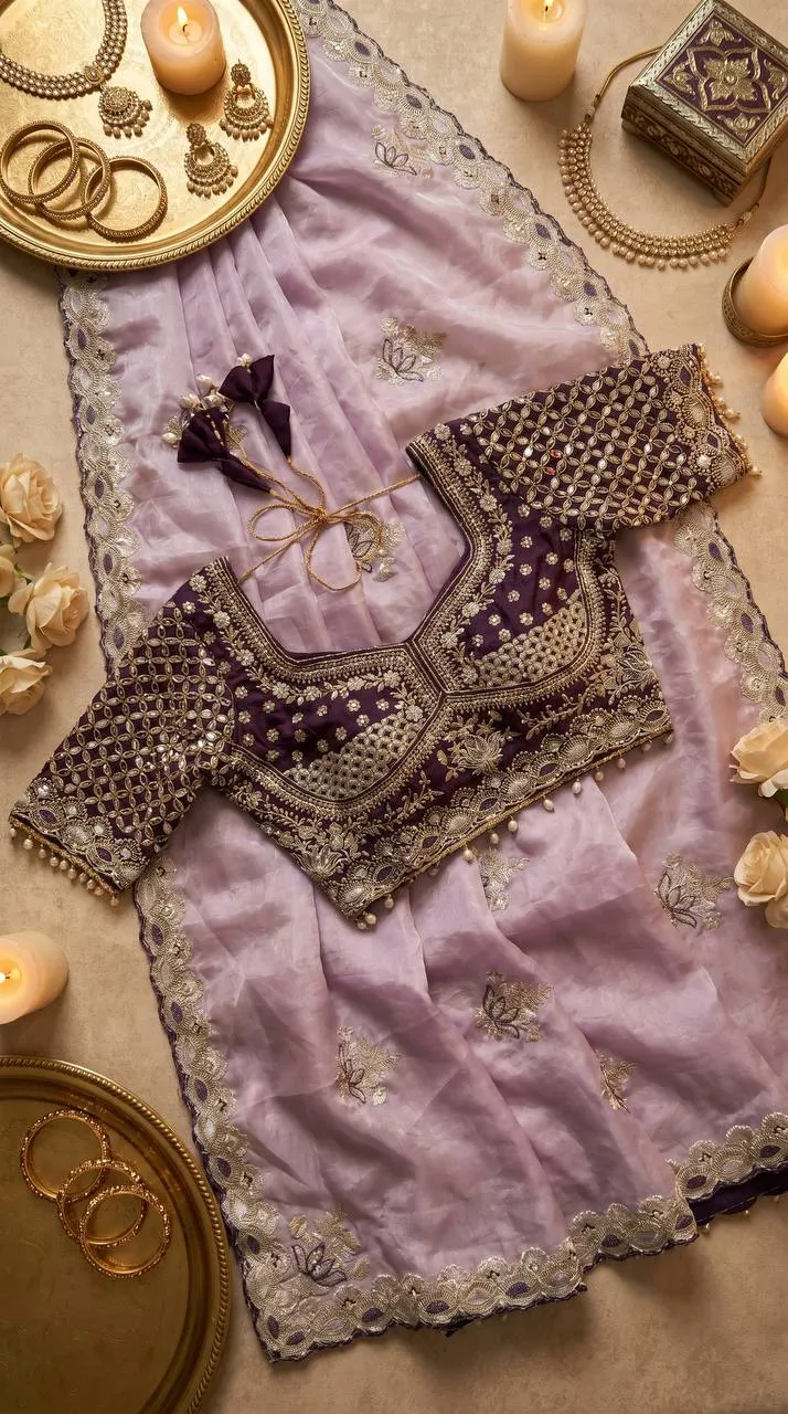WMS Fandy Satin Embroidery Theard Work Wedding Wear Saree Collection