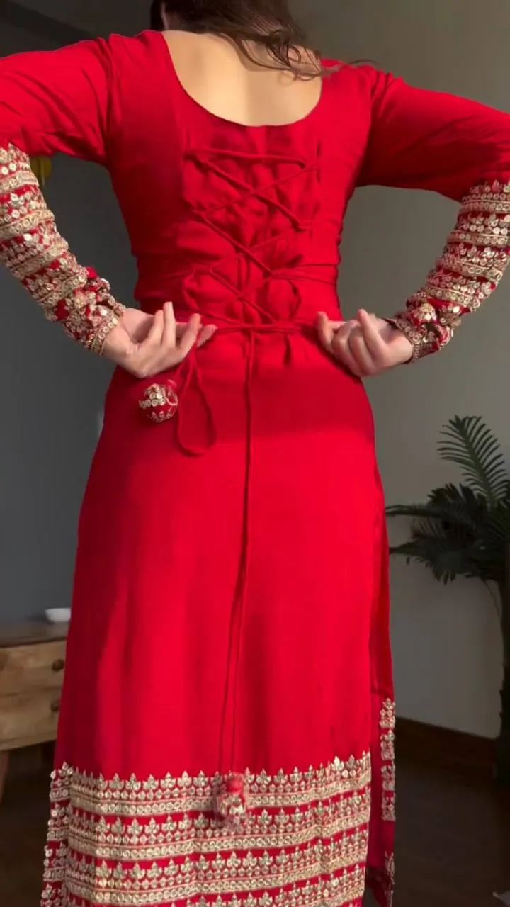 Launching Deepika 6022 Gorgette Thread Sequnce Work Kurti Pant Dupatta Set 2026