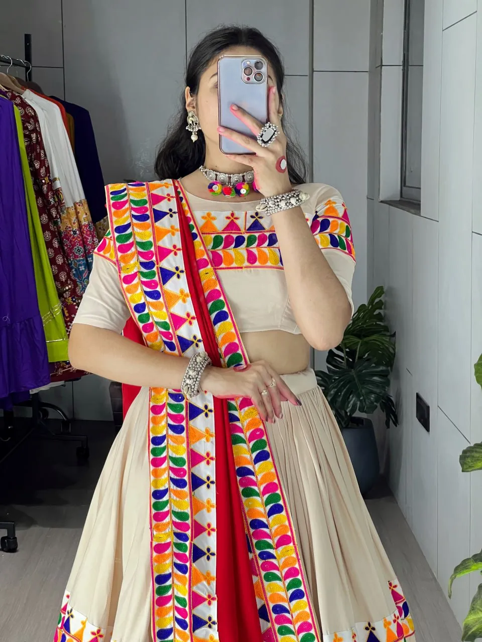 Beautiful WMT 8073 Vannila Rayon Cotton Cream Color Gamthi Work Chaniya Choli Navratri In Surat 2026
