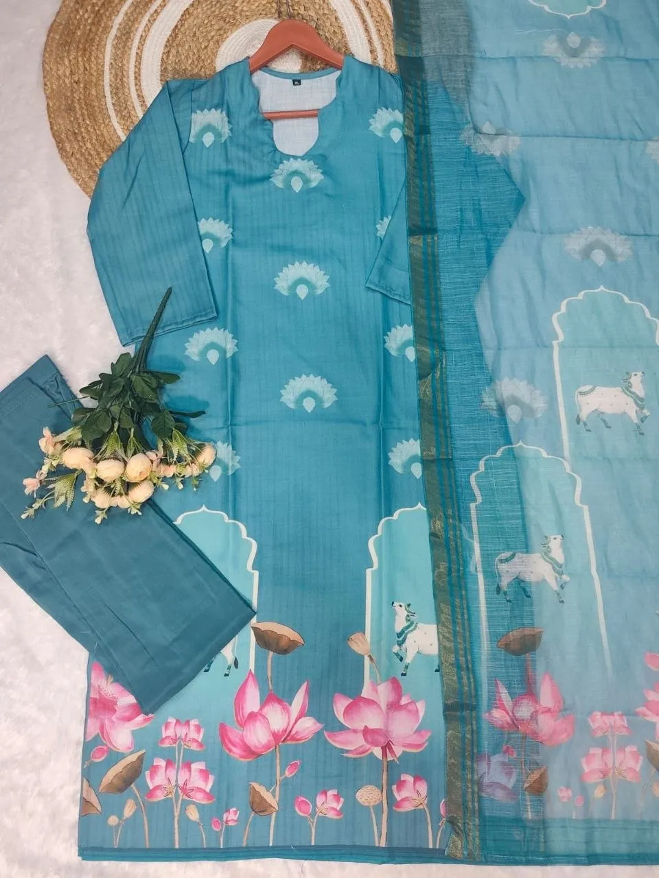 Zarin 20 Cotton Printed Office Wear Kurti Pent Dupatta Set