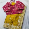 Beautiful Kiara Gazal Yellow Rangoli Silk Embroidery Work Wholesale Surat India 2026