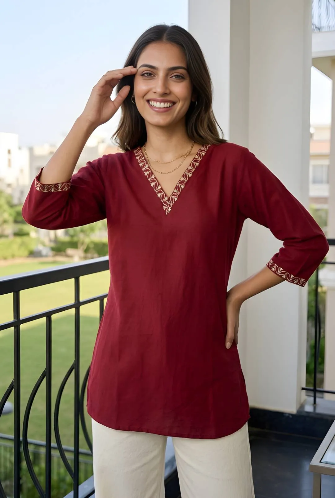 Launching Shiv 1061 Roman Silk Embroidery Maroon Color Office Wear Kurti Surat 2026