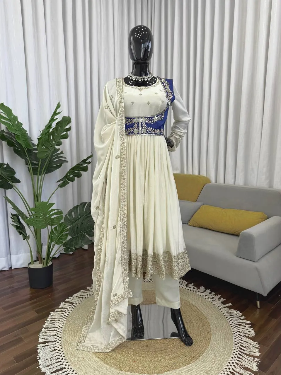 Launching Deepika 5957 Chinon Silk Thread Sequnce Work Anarkali Gown Pant Dupatta 2026