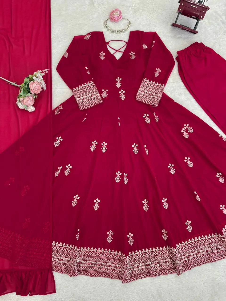 Buy Deepika 5980 Gorgette Thread Work Anarkali Gown Pant Dupatta Set In Surat 2026