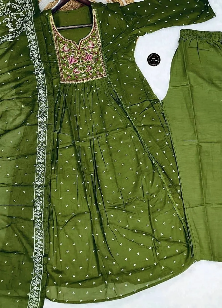 Beautiful ATQ 2113 Cotton Embroidery Anarkali Gown Pant Dupatta Set 2026
