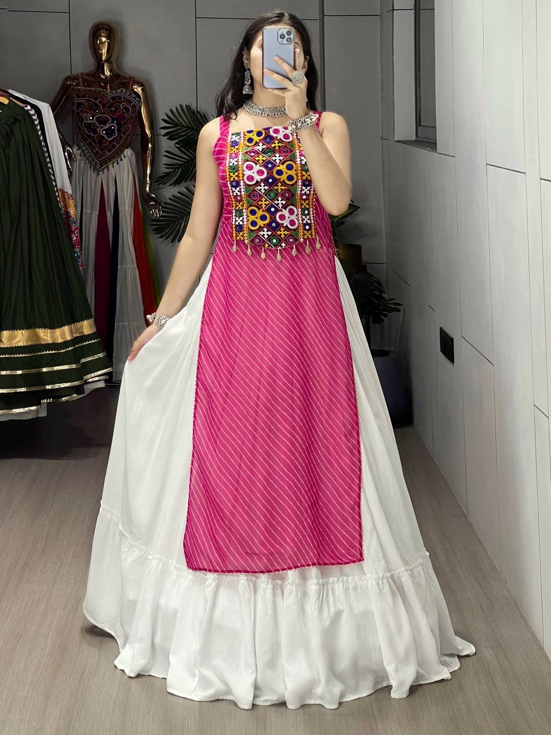 WMT 8047 Rayon Cotton Kurti Skirt Lehenga Navratri Collection