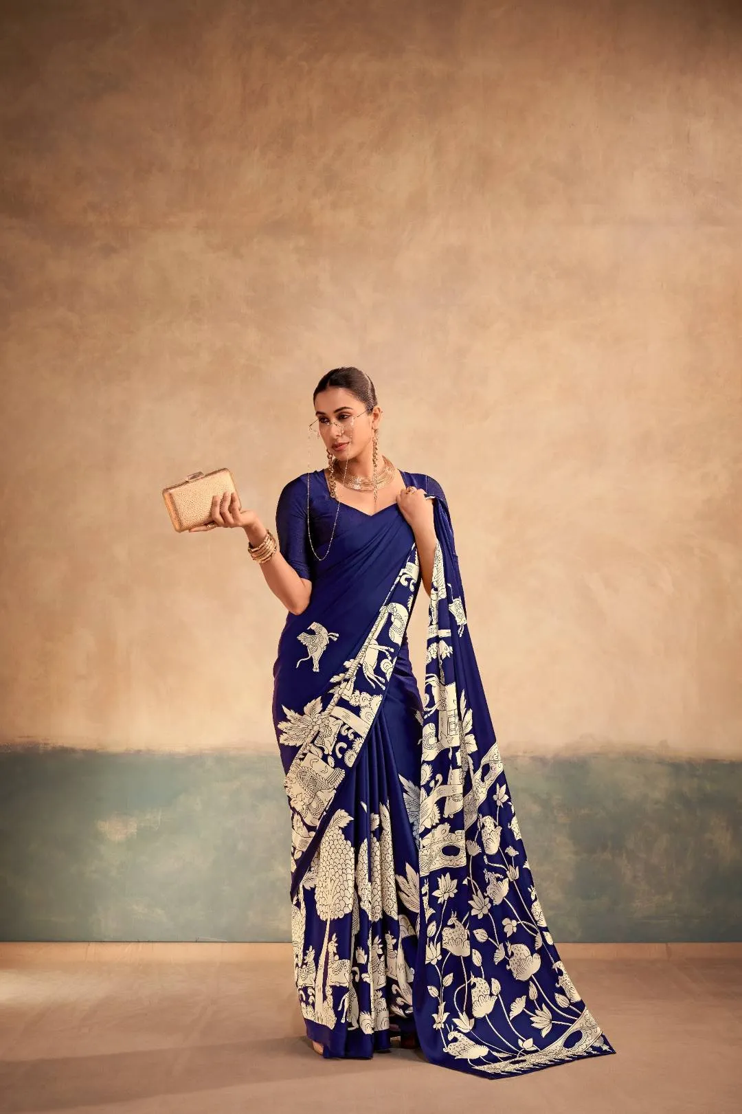 Latest WMN 7208 Sahithya Satin Silk Kalamkari Printed Party Wear Saree Wholesale Surat 2026