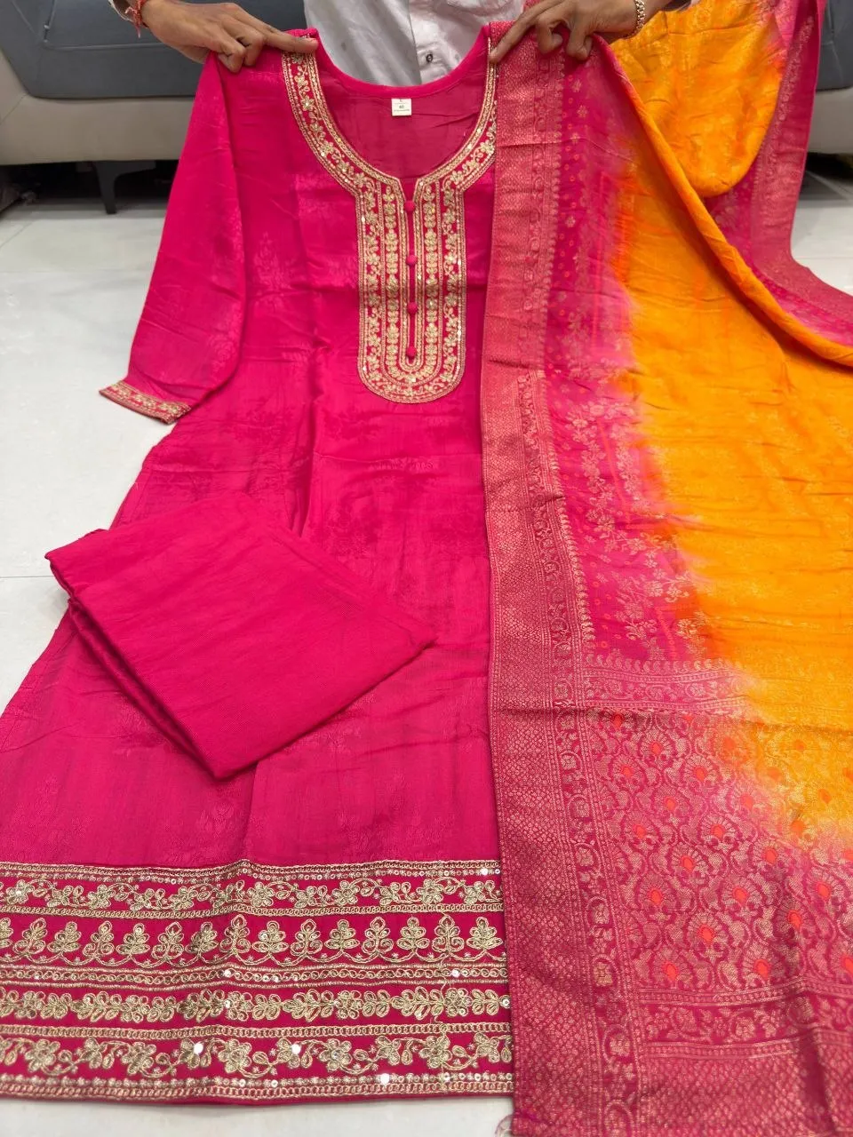 Launching Yasu Pink Haldi Banarasi Weaving Work Readymade Dress Wholesale Surat 2026