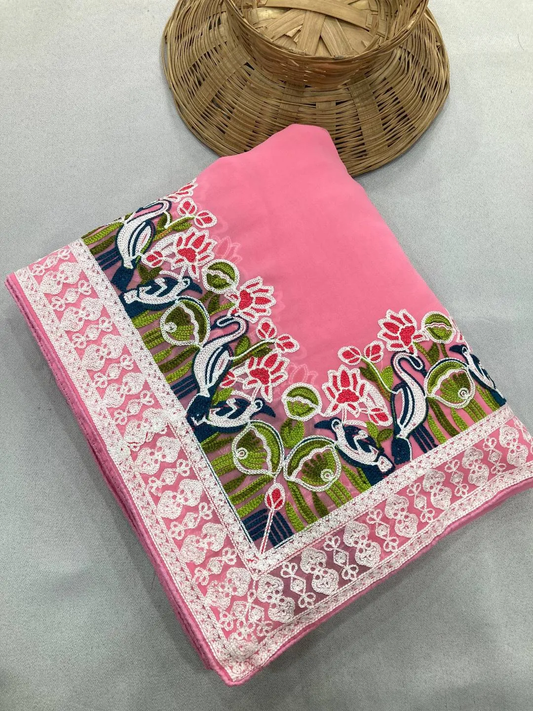 Stylish Kiara Aksaya Georgette Embroidery Work Saree Wholesale Surat 2026