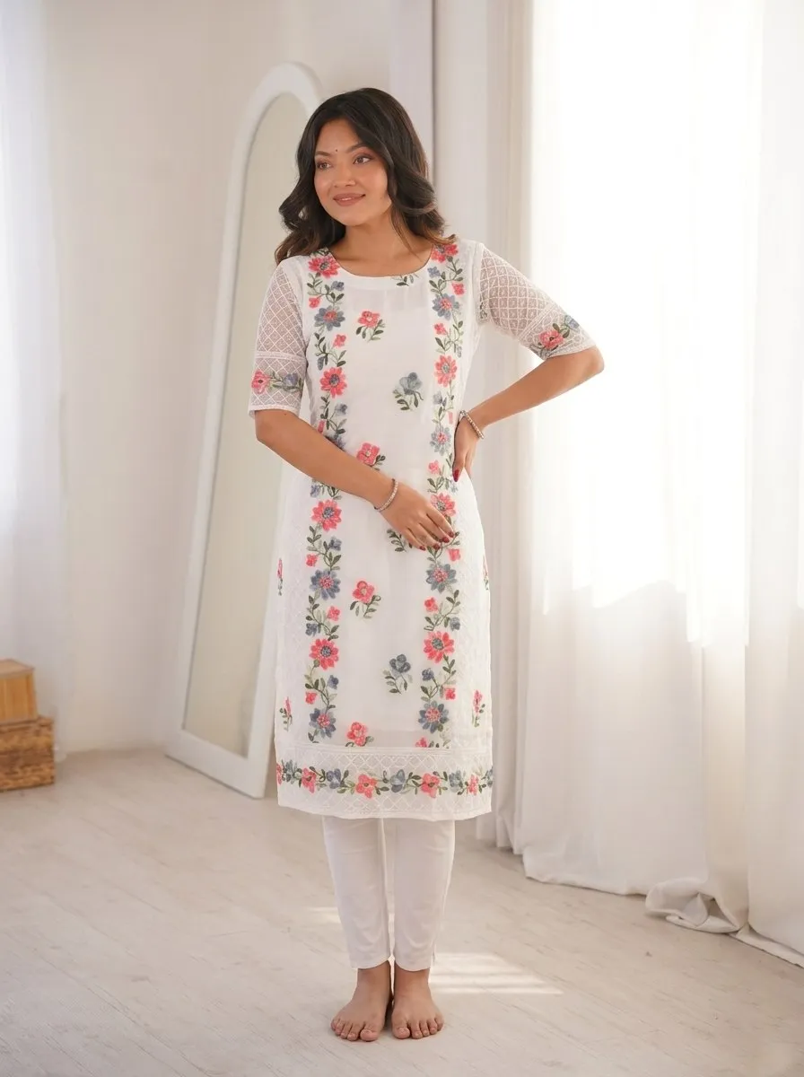 Beautiful Kiara Georgette Lucknowi Chickenkari Work Kurti Wholesale Surat 2026