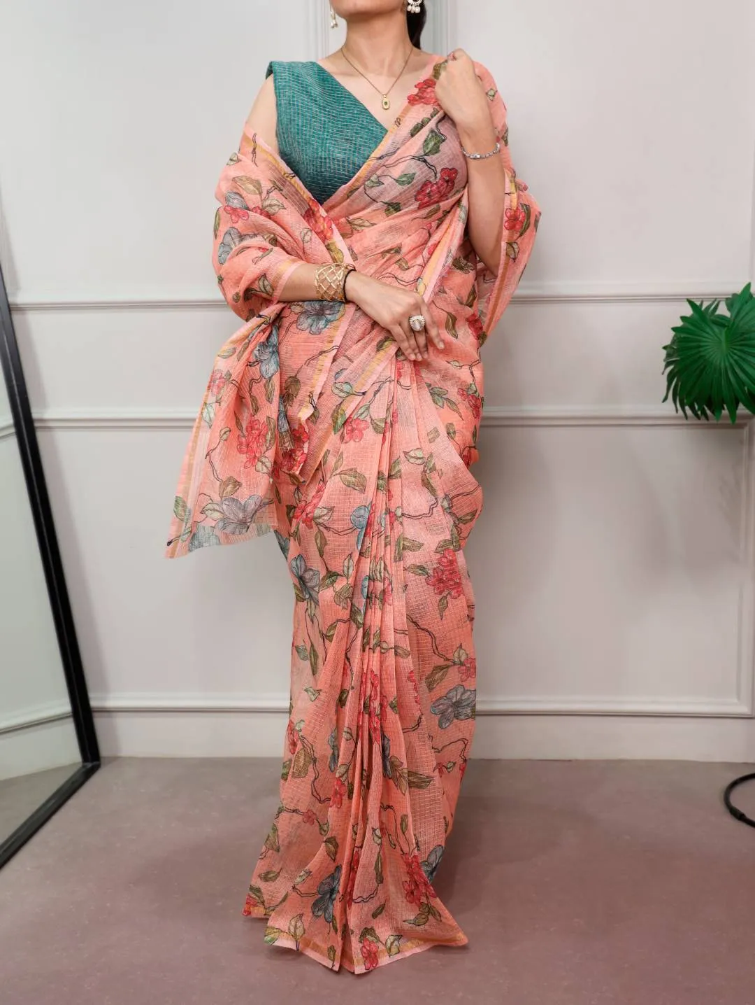 Latest WMN 7066 Kota Doria Floral Printed Saree Wholesale Surat 2026