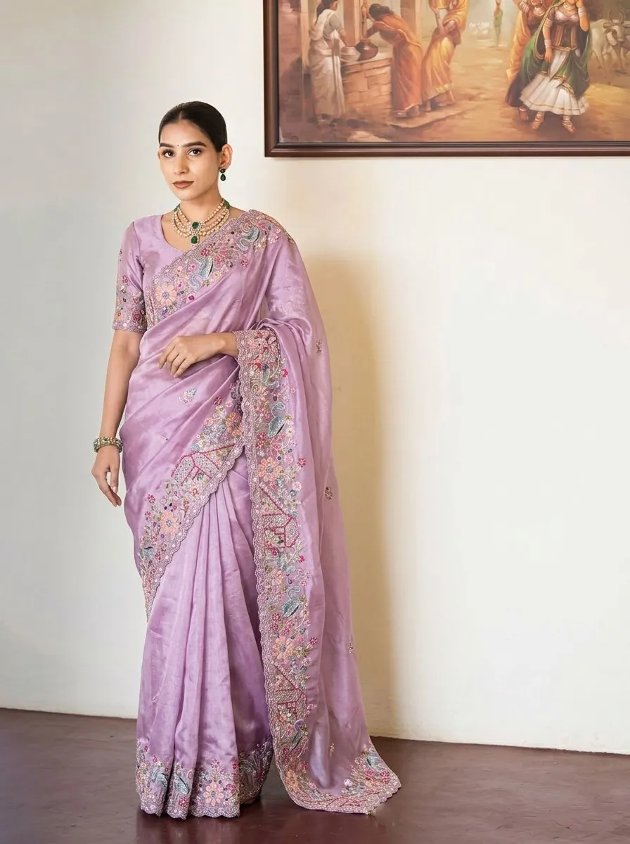 Beautiful Kiara Herons Tissue Silk Embroidery Work Saree Wholesale Surat 2026