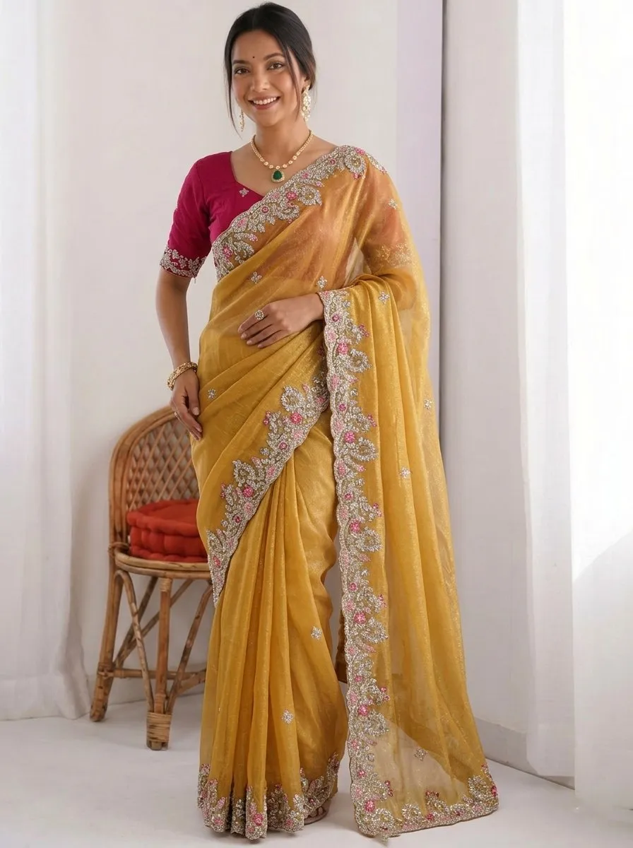 Beautiful Kiara Oreva7 Fendy Chiffon Silk Party Wear Saree Wholesale Surat 2026