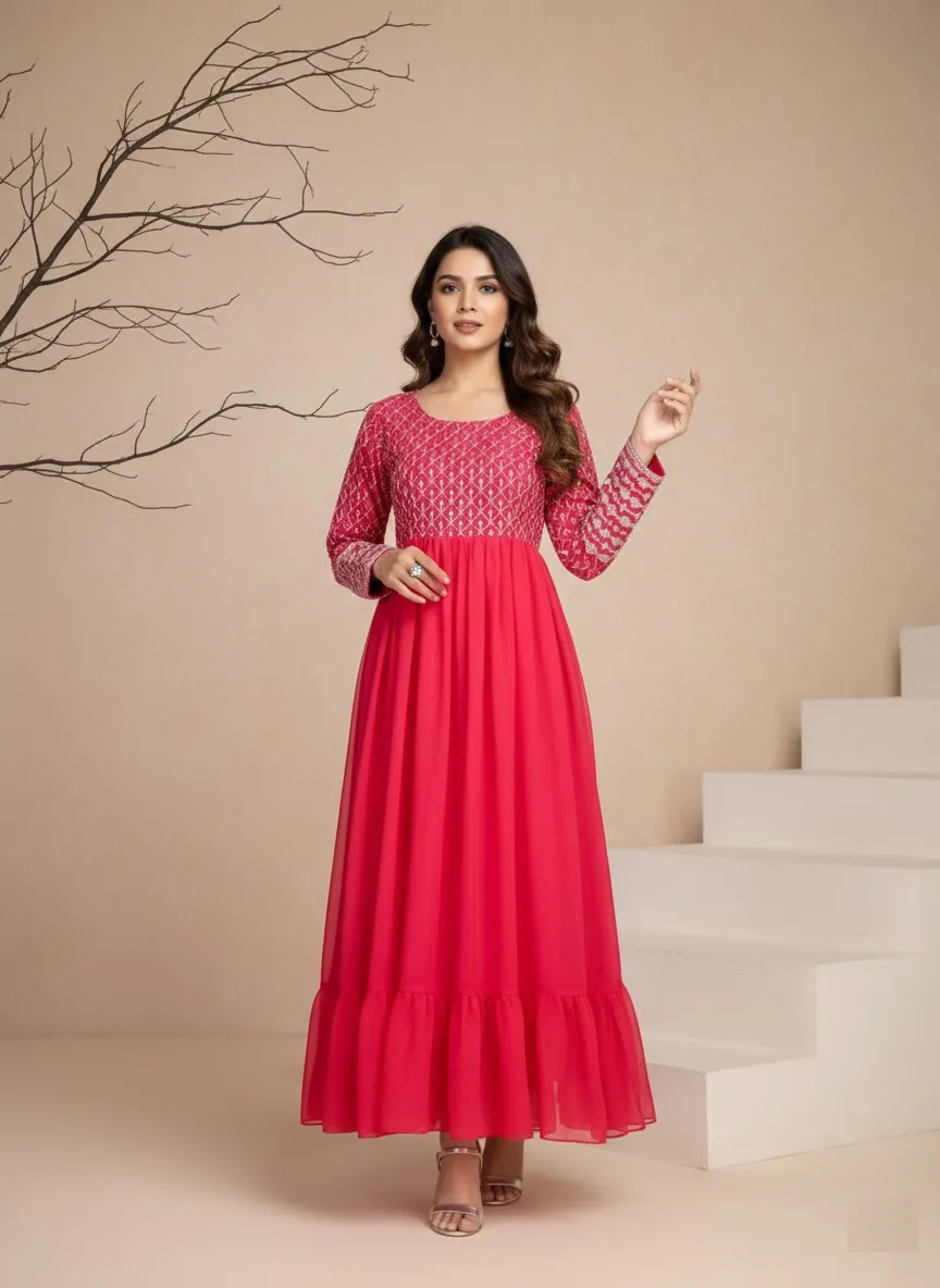 Launching Shiv 385 Georgette Embroidery Anarkali Gown Wholesale Surat 2026
