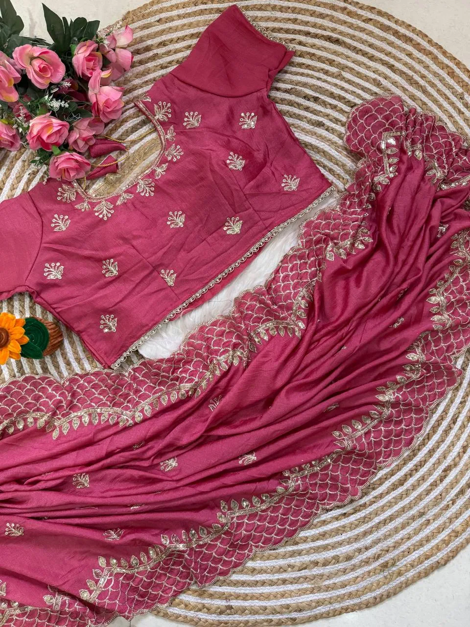 Stylish Kusum Pratima Vichitra Silk Thread Work Festival Saree Wholesale Surat 2026