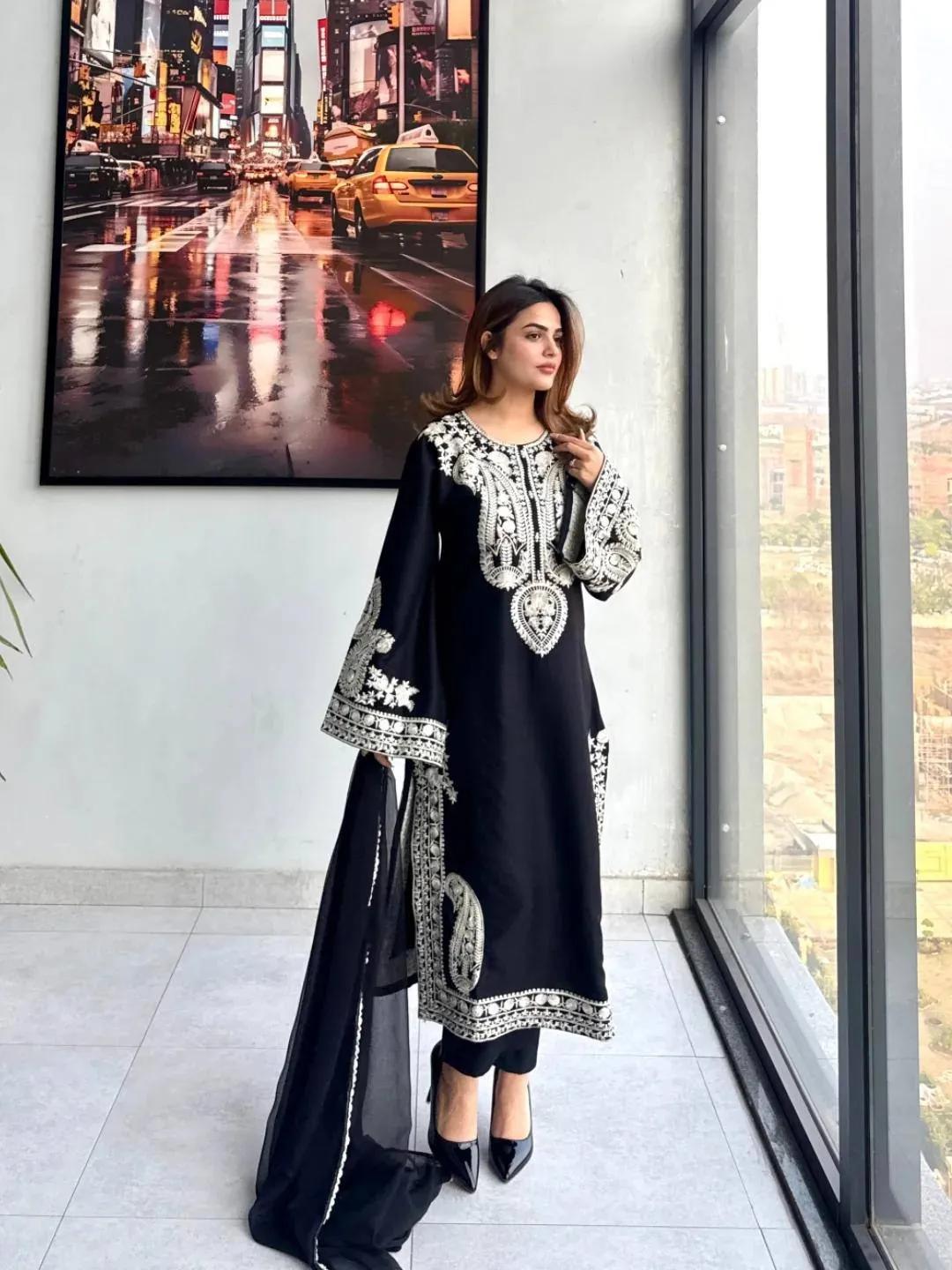 Beautiful C585 1467 Chinon Silk Embroidery Kurti Palazzo Wholesale Surat 2026