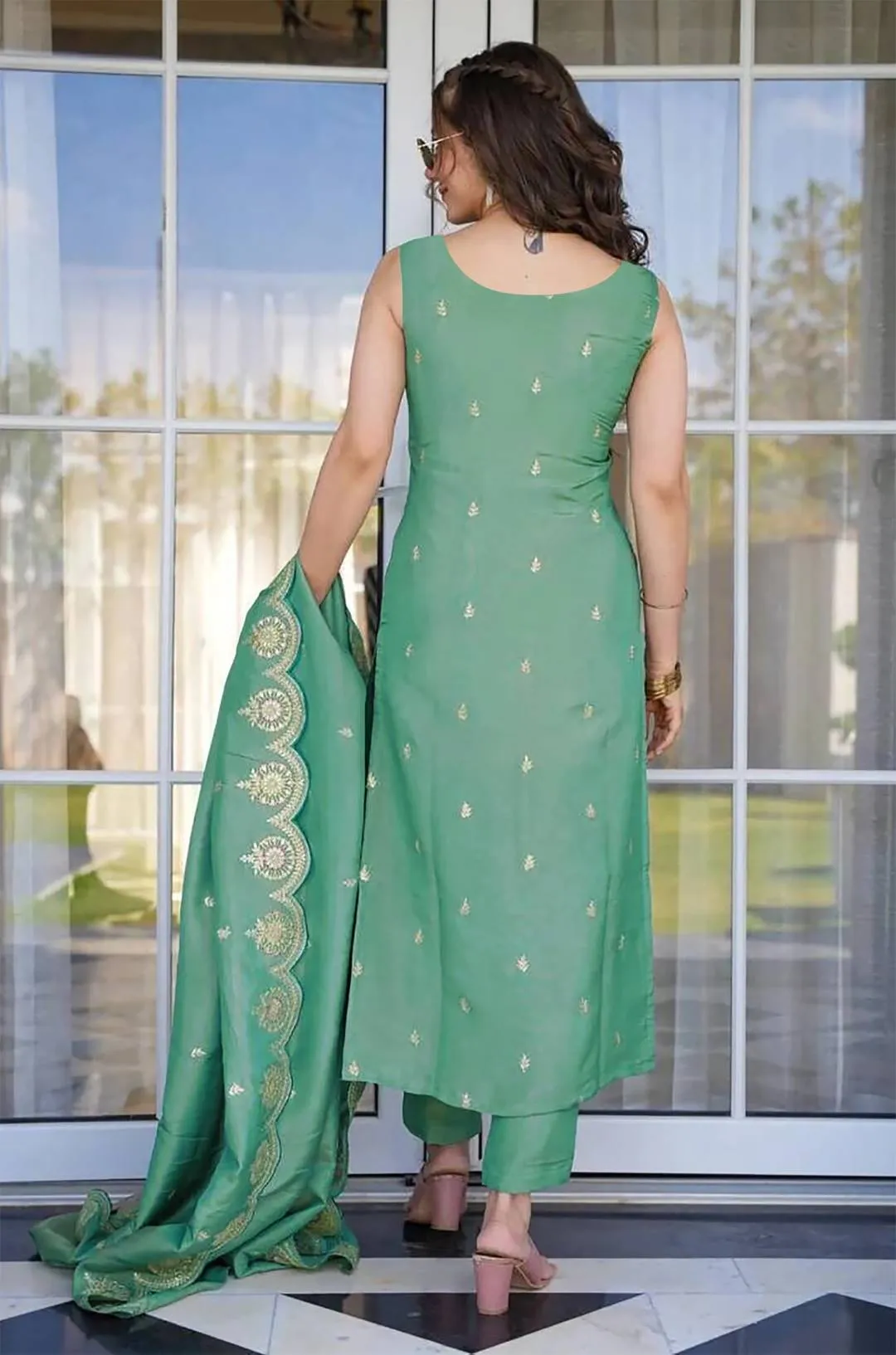 Latest FFD Tesla Embroidery Kurti Pant Dupatta Set Wholesale Surat 2026