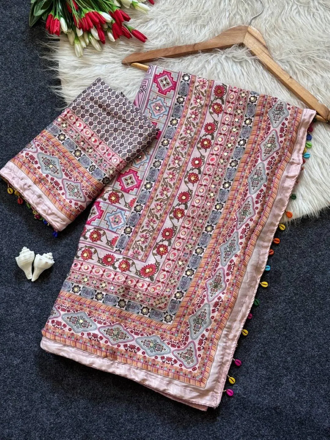 Stylish WMS Roman Silk Mirror Work Tranding Festival Saree Wholesale Surat 2026