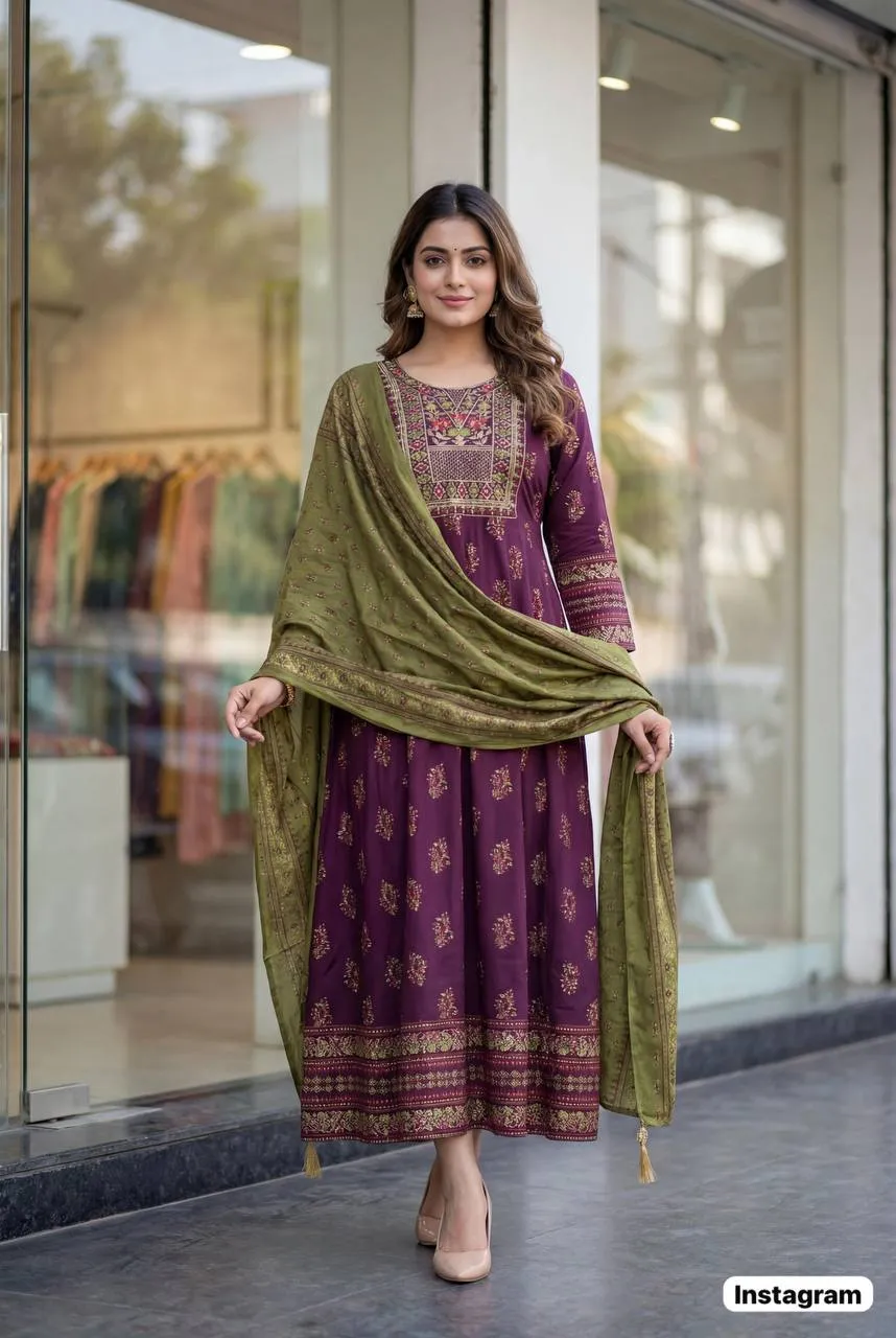 Launching SS2016 Rayon Embroidery Anarkali Gown With Dupatta Wholesale Surat 2026