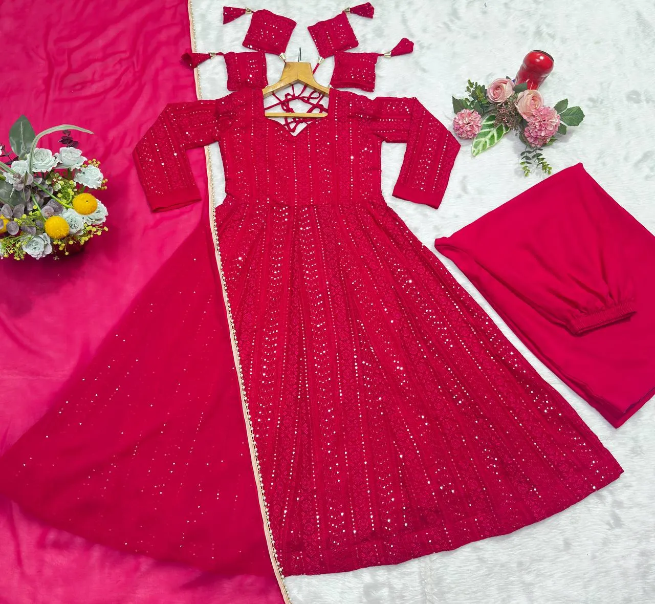 Latest STD 6107 Faux Blooming Sequins Work Raksha Bandhan Anarkali Gown Sharara Set 2026