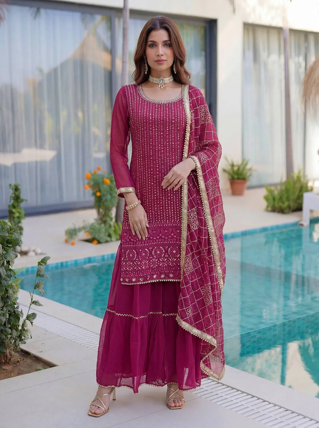 Stylish DKT 5065 Georgeet Embroidery Work Sharara Suit Eid Collection 2026
