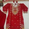 Buy Red Chinon Silk Embroidery Kurti Sharara Palazzo Set Wholesale Surat MRD 3041 2026