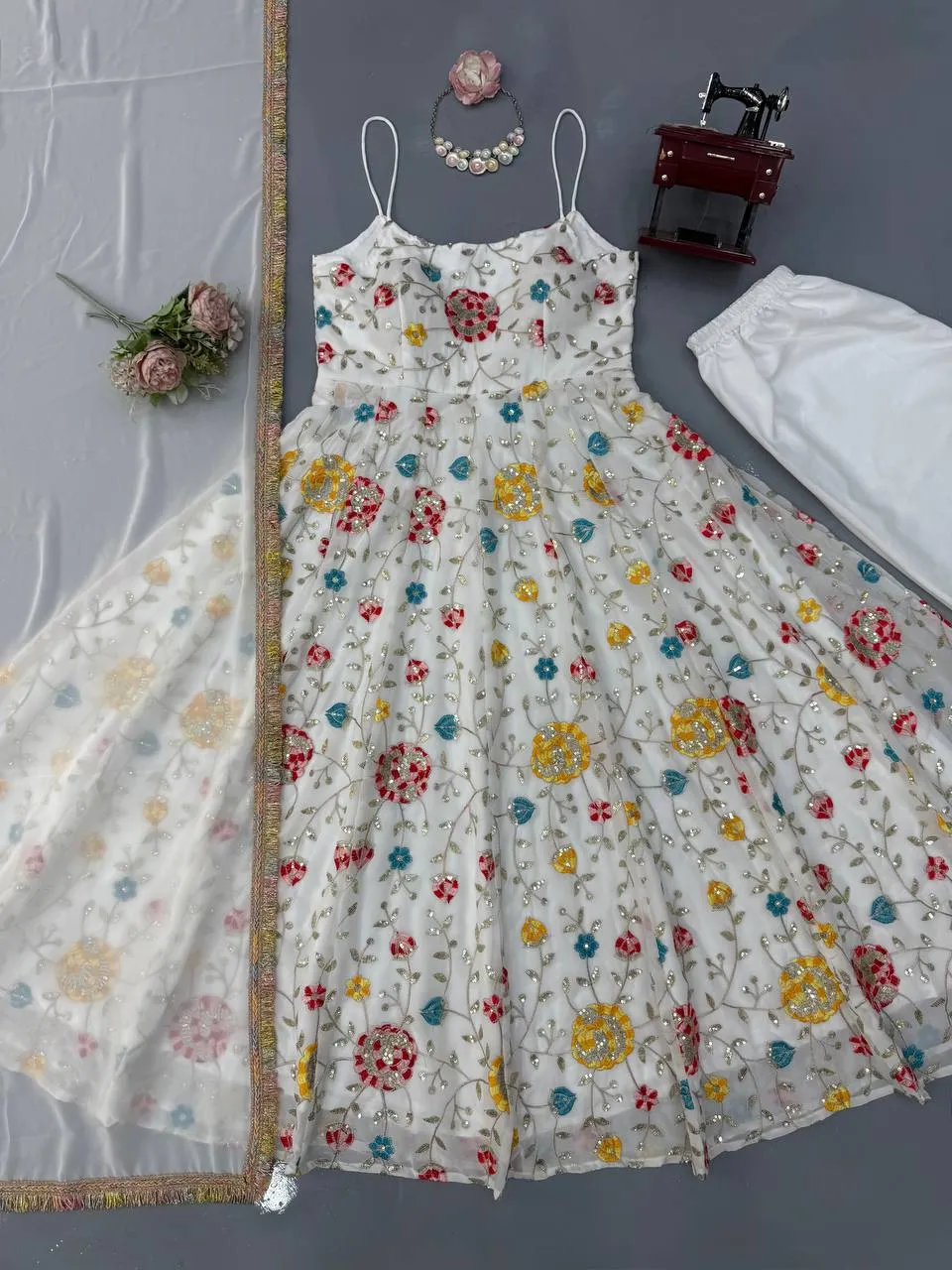 Deepika 6021 Gorgette Sequnce Work Raksha Bandhan Anarkali Gown