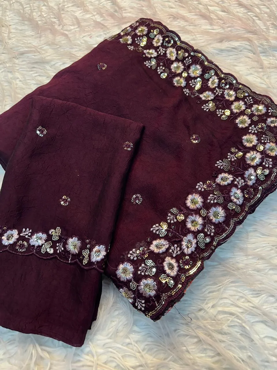 Beautiful SNT Soft Crush Party Wear Saree With Sequence Embroidery Thread Work 2026
