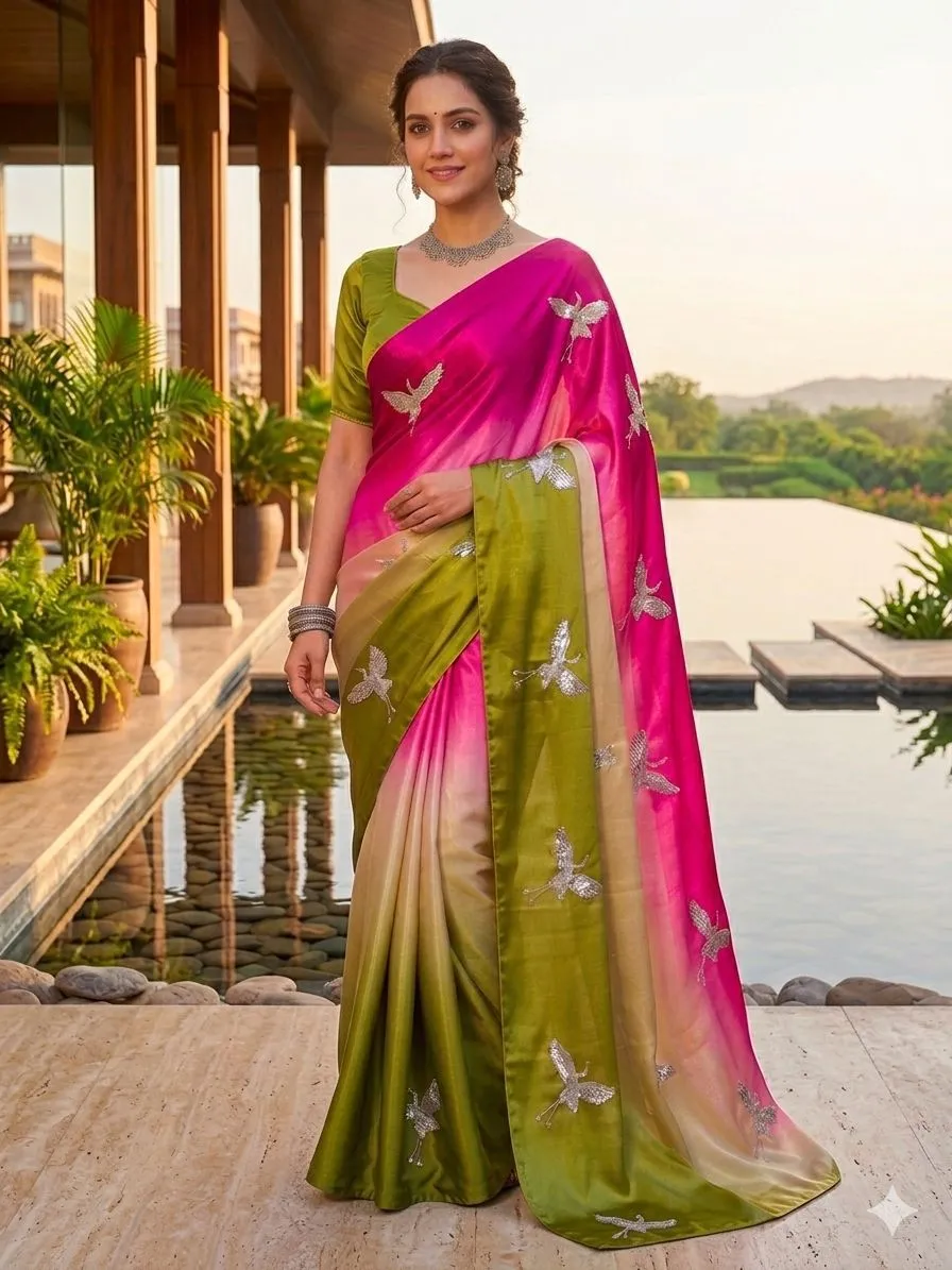 Latest SNT Soft Space Silk Saree Thread Sequence Work 2026