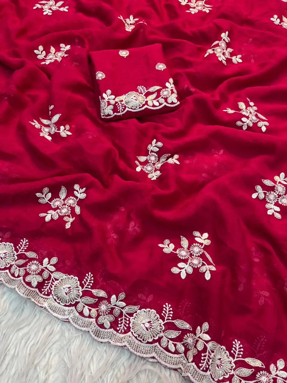 Beautiful SNT Crush Silk Saree With Sequence Embroidery Work 2026