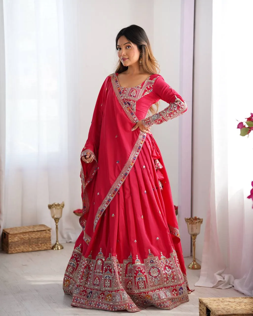Stylish Deepika 400 Natural Crep Silk Sequnce Thread Work Navratri Collection 2026