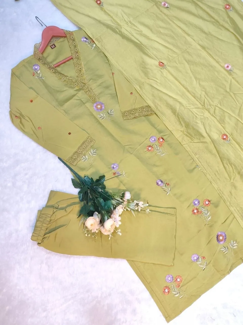 Latest Zarin 21 Roman Silk Embroidery Work Gown Pant Dupatta Set 2026